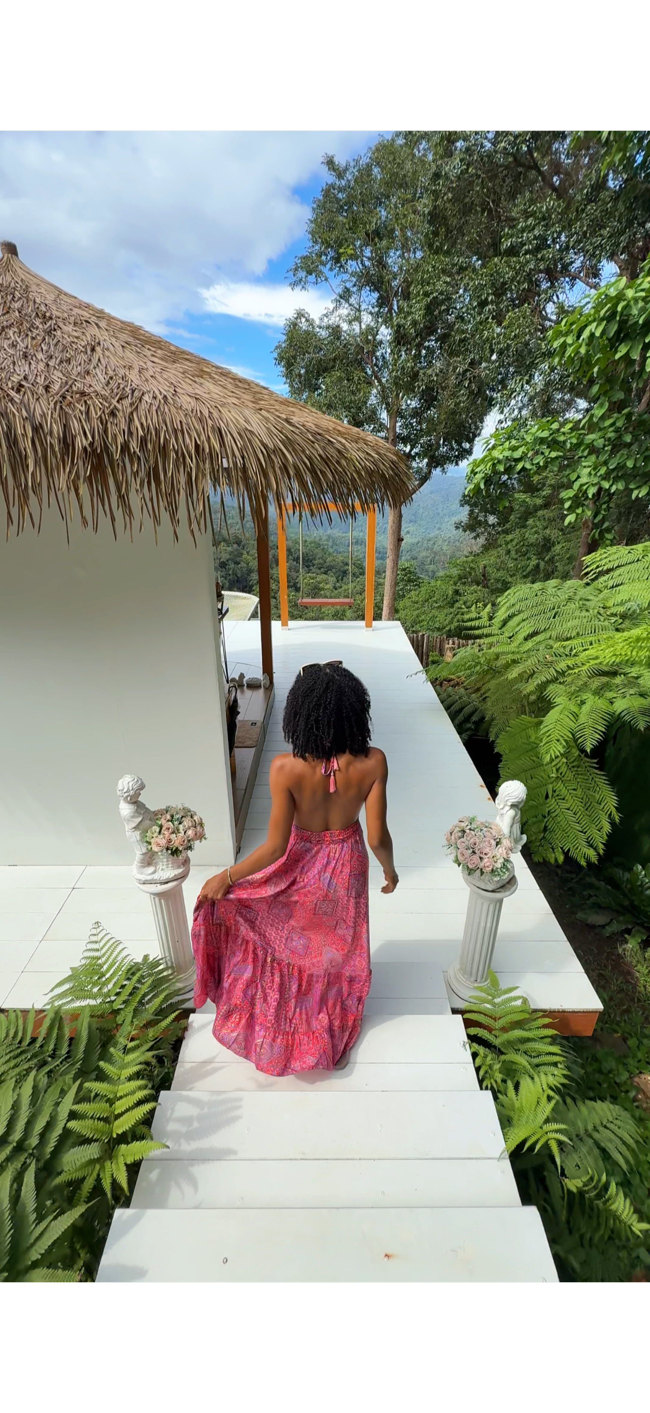 Travel and hotel content creator on location, Rachel Lee Curly Money