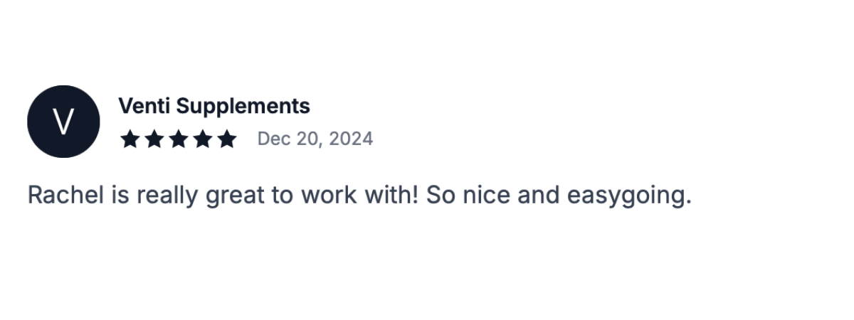 Client review for tech UGC video creator Rachel Lee