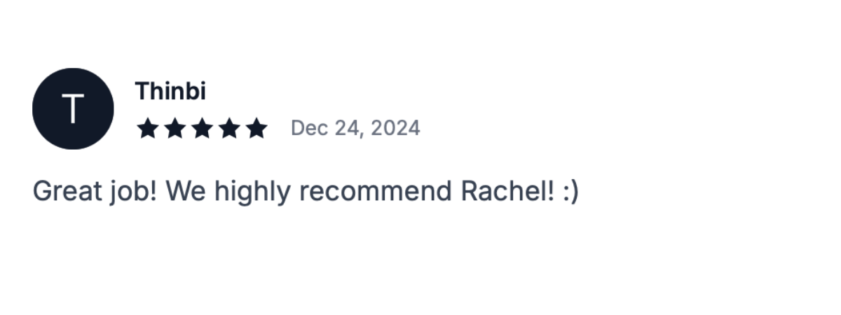 5 star review for UGC creator and creative strategist Rachel Lee